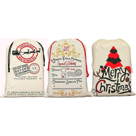 Personality Case Christmas Drawstring Bag  12 Pack of Assorted Styles  100% Cotton  Printed with Quote & Space to Personalize  Reusable Sack for Christmas Gifts, Holiday Storage & Decorations