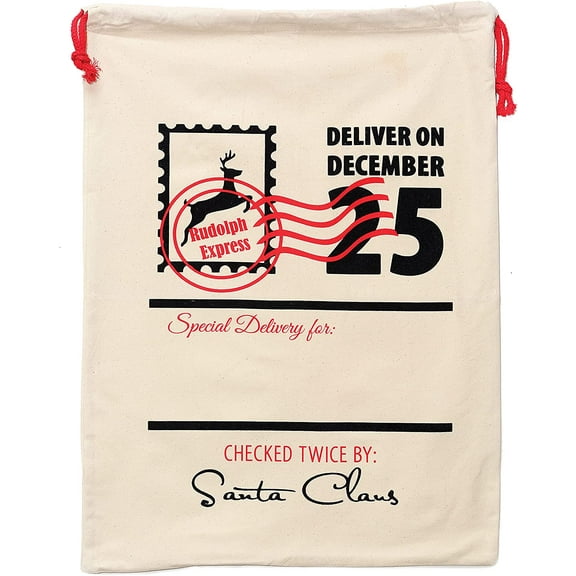 Personality Case Christmas Drawstring Bag  From the North Pole  100% Cotton  19 x 26.25  Personalized & Printed with Quote  Reusable Sack for Christmas Gifts, Holiday Storage & Decorations