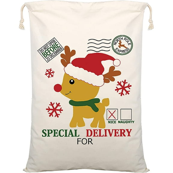 Personality Case Christmas Drawstring Bag  From the North Pole  100% Cotton  19 x 26.25  Personalized & Printed with Quote  Reusable Sack for Christmas Gifts, Holiday Storage & Decorations