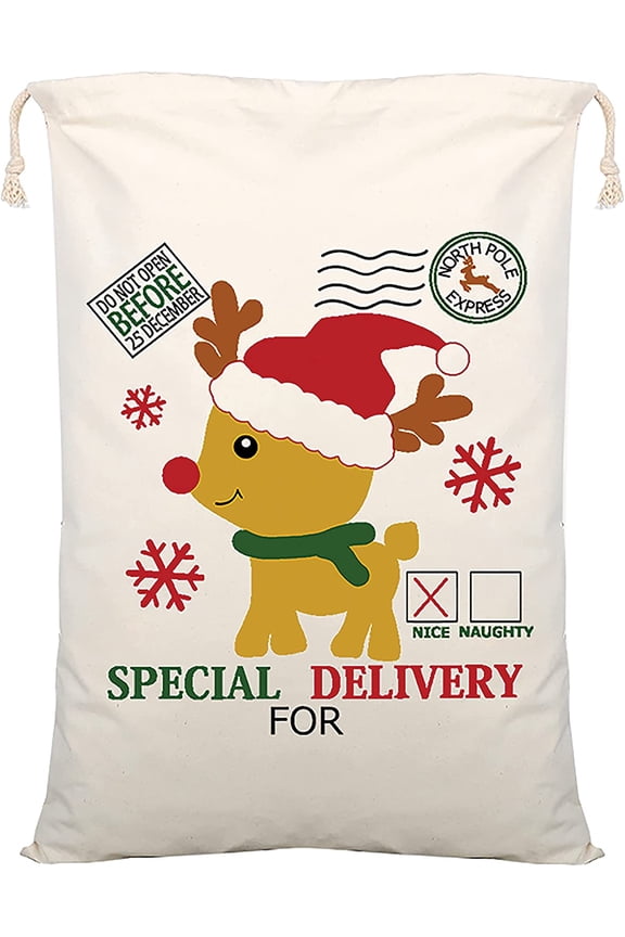 Christmas Drawstring Bag From the North Pole 100% Cotton 19 x 26.25 Personalized & Printed with Quote Reusable Sack for Christmas Gifts, Holiday Storage & Decorations