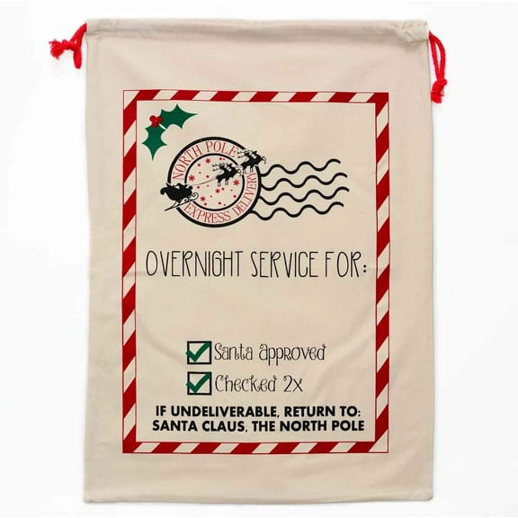 Personality Case Christmas Drawstring Bag  From the North Pole  100% Cotton  19 x 26.25  Personalized & Printed with Quote  Reusable Sack for Christmas Gifts, Holiday Storage & Decorations