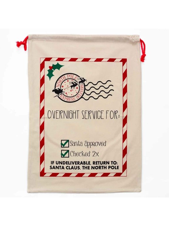 Christmas Drawstring Bag From the North Pole 100% Cotton 19 x 26.25 Personalized & Printed with Quote Reusable Sack for Christmas Gifts, Holiday Storage & Decorations