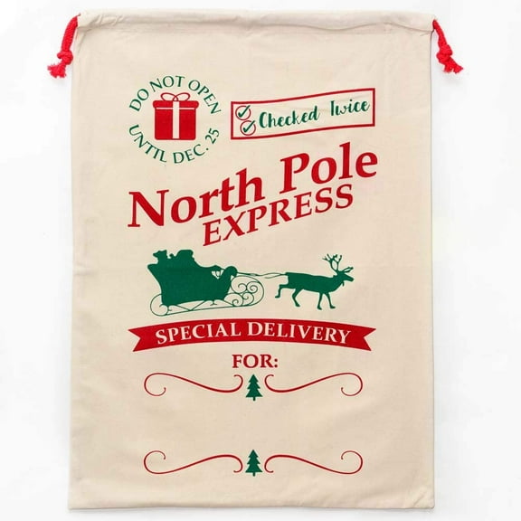 Personality Case Christmas Drawstring Bag From the North Pole 100% Cotton 19 x 26.25 Personalized & Printed with Quote Reusable Sack for Christmas Gifts, Holiday Storage & Decorations