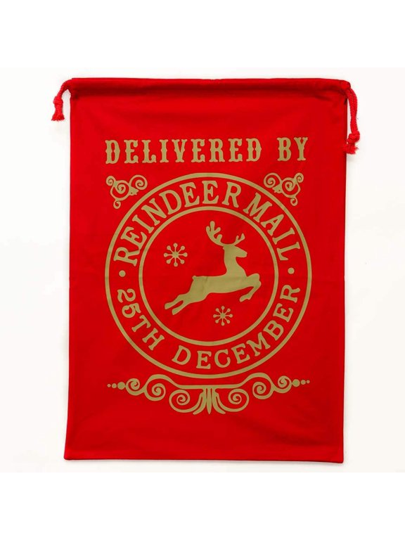Christmas Drawstring Bag From the North Pole 100% Cotton 19 x 26.25 Personalized & Printed with Quote Reusable Sack for Christmas Gifts, Holiday Storage & Decorations
