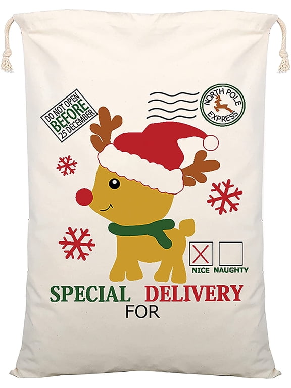 Christmas Drawstring Bag – From the North Pole – 100% Cotton – 19” x 26.25” – Personalized & Printed with Quote – Reusable Sack for Christmas Gifts, Holiday Storage & Decorations