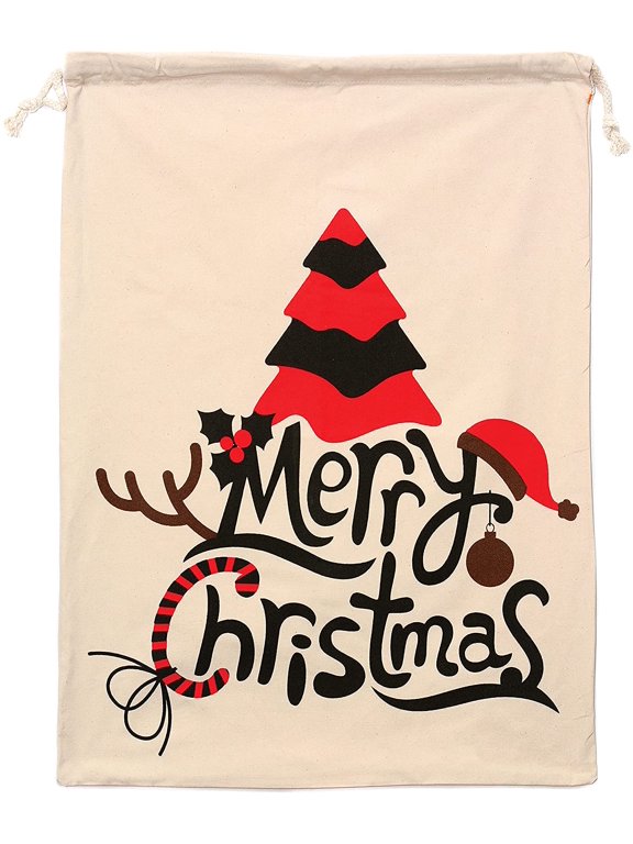 Christmas Drawstring Bag From the North Pole 100% Cotton 19 x 26.25 Personalized & Printed with Quote Reusable Sack for Christmas Gifts, Holiday Storage & Decorations