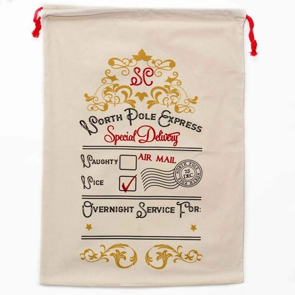 Personality Case Christmas Drawstring Bag  From the North Pole  100% Cotton  19 x 26.25  Personalized & Printed with Quote  Reusable Sack for Christmas Gifts, Holiday Storage & Decorations