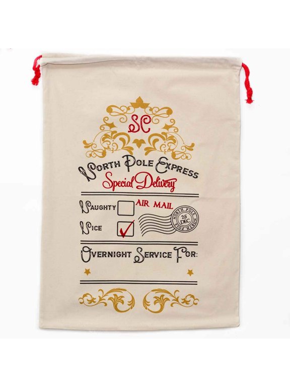 Christmas Drawstring Bag From the North Pole 100% Cotton 19 x 26.25 Personalized & Printed with Quote Reusable Sack for Christmas Gifts, Holiday Storage & Decorations