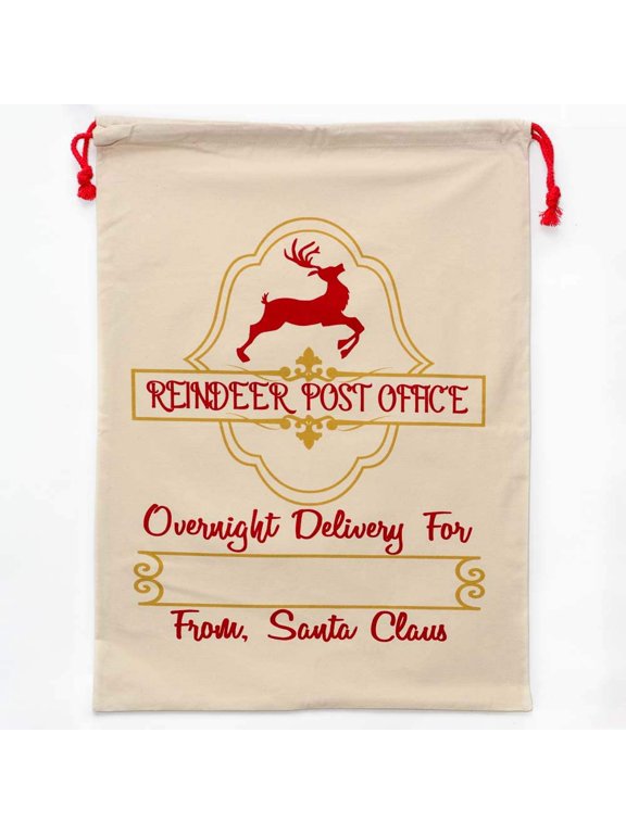 Christmas Drawstring Bag From the North Pole 100% Cotton 19 x 26.25 Personalized & Printed with Quote Reusable Sack for Christmas Gifts, Holiday Storage & Decorations