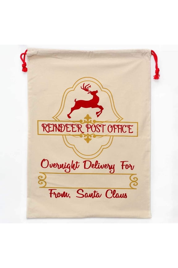 Christmas Drawstring Bag From the North Pole 100% Cotton 19 x 26.25 Personalized & Printed with Quote Reusable Sack for Christmas Gifts, Holiday Storage & Decorations