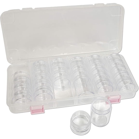 Personality Case, Clear Plastic Bead Storage Case with 28 Removable and Stackable Jars, Includes 6 Screw top lids, Organizer Storage for Beads, Snap Lock Case for Jewelry and Crafts