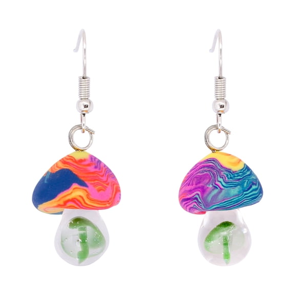 Personality Cute Mushroom Glass Bead Dangle Earrings for Women Creative Holiday Ear Jewelry Ornaments