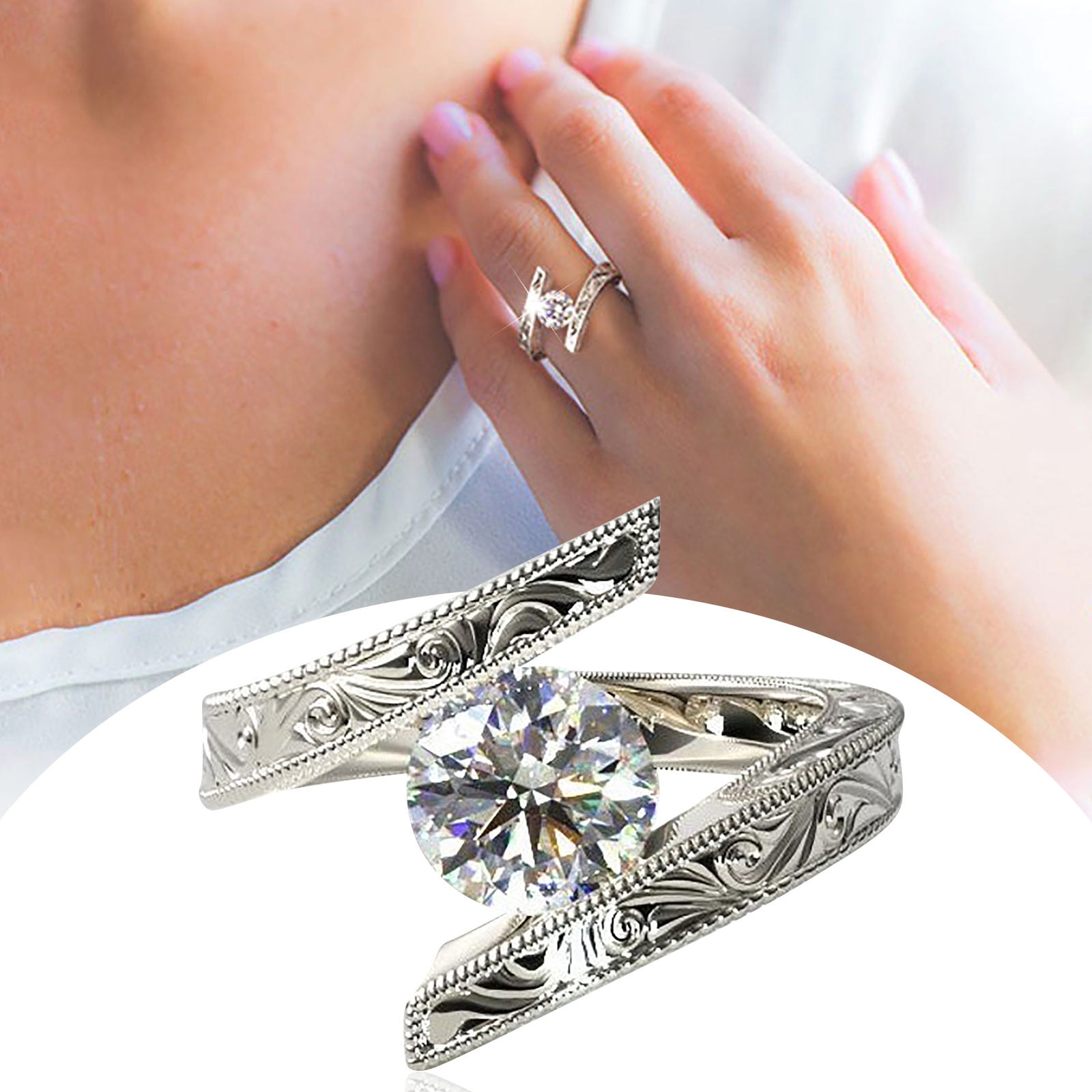 Personality Distortion Carving Diamond Ring Engagement Wedding