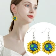 Personality Earth Day Sunflower Ring Flower Earrings Summer Earrings Valentine's Day Gift Earrings Yellow One Size