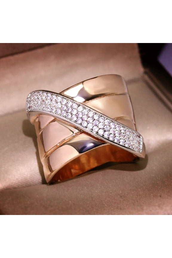 Personality High-end Crisscross Wave Design Ring Comfort Ring Women Rose Gold Blend party Jewelry Trend New Holiday Gift