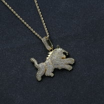Personality Ice Out Cubic Zirconia Lion Head 14K Yellow Gold Pendant Necklace for Men Hip Hop Rock Party Jewelry