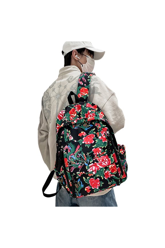 Personality Large Capacity Backpack Chinese Ethnic Big Flower Printed School Bag for Women for Any Occasion