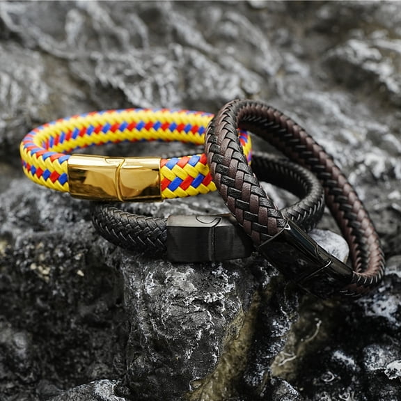 Personality Retro Couple Cowhide Woven Titanium Steel Magnetic Snap Carrying Strap
