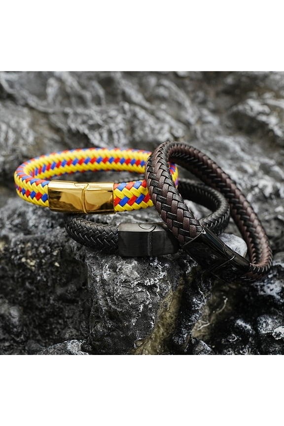 Personality Retro Couple Cowhide Woven Titanium Steel Magnetic Snap Carrying Strap