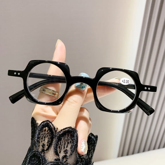 Personality Retro Featured Black Reading Glasses 4.00 Square 40mm Round Plastic Blue Light Blocking Readers +4.00