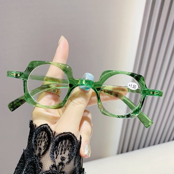 Personality Retro Featured Green Reading Glasses 2.00 Square 40mm Round Plastic Blue Light Blocking Readers +2.00