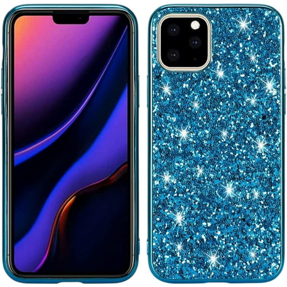 Personality Retro Shiny TPU Phone case for iPhone 14 13 12 11 8 7 X XS XR Plus Pro Max Mini Back Cover Classic Bling Glamorous Shockproof Protective Shell(Blue,12 Mini)