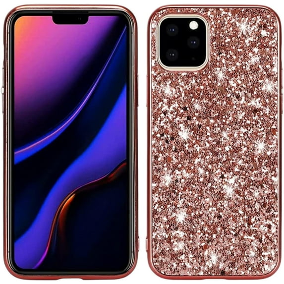 Personality Retro Shiny TPU Phone case for iPhone 14 13 12 11 8 7 X XS XR Plus Pro Max Mini Back Cover Classic Bling Glamorous Shockproof Protective Shell(Rose Gold,13 Pro max)