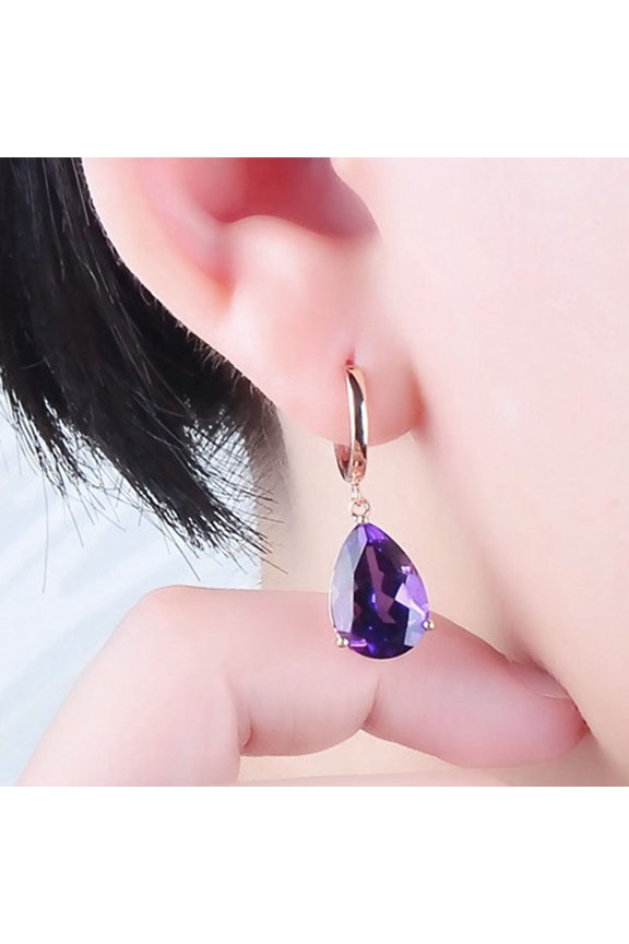 Personality Rose Gold Amethyst Water Drop Bracelet Vintage Four Claw Ring