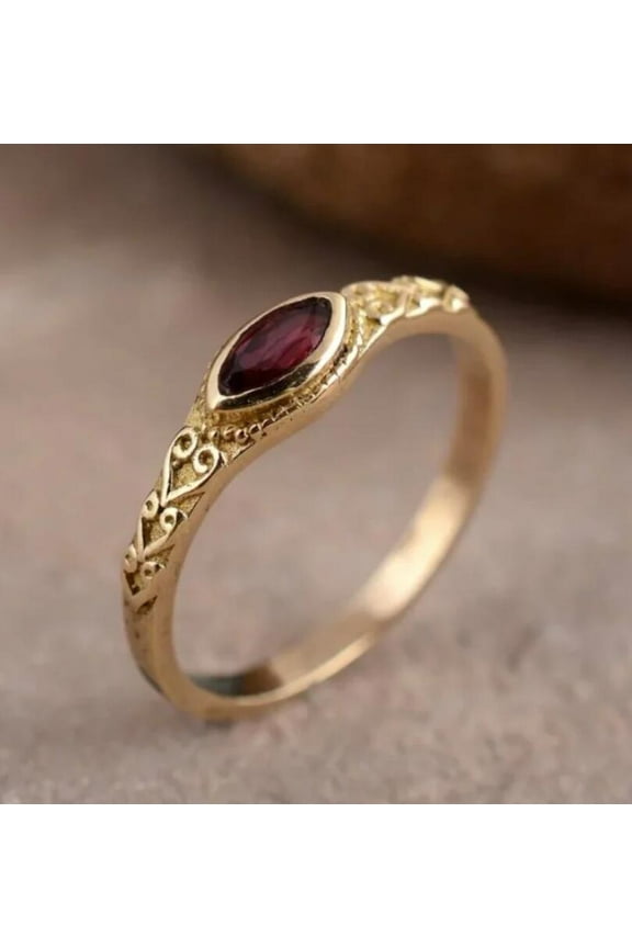 Personality Simple Gold Color Inlay Red Color Stone Ring
