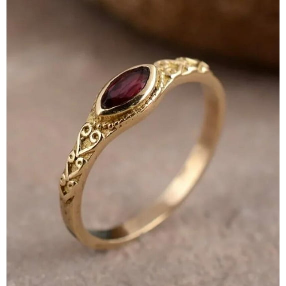 New Personality Simple Gold Color Inlay Red Color Stone Ring