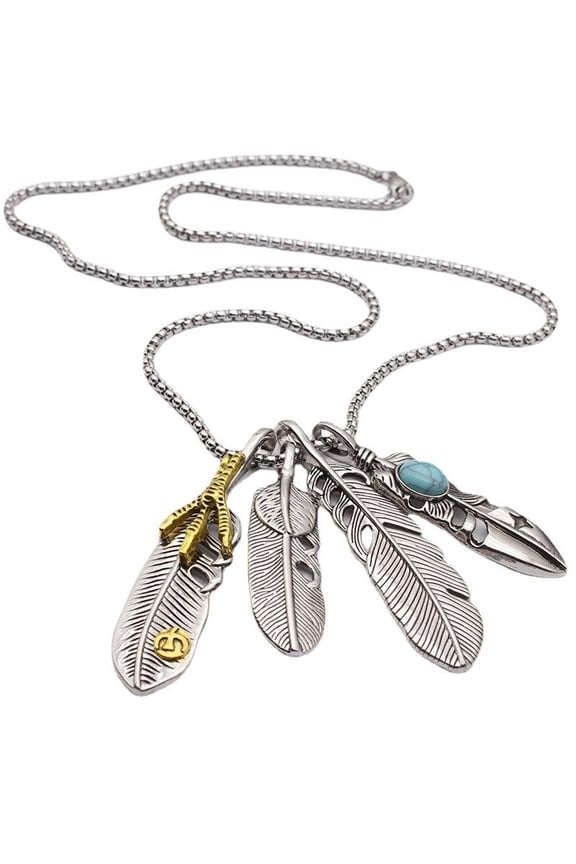 Personality Trendy Cool Stainless Steel Necklace High Street Accessories Decorations Men Trendy Men Titanium Steel Feather Necklace