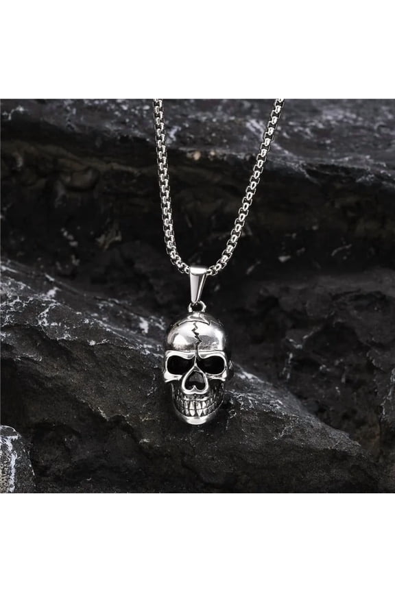 Personality retro punk rock goth trendy male exaggerated skull 14K White Gold necklace party Halloween gift popular jewelry