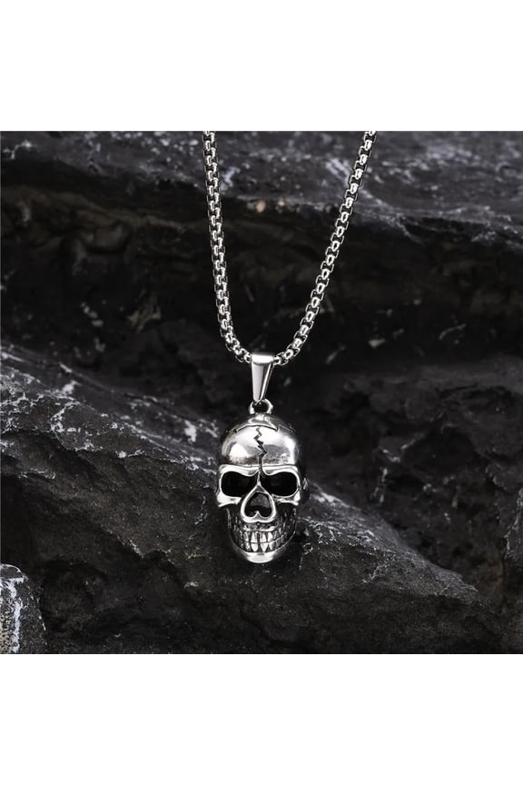 Personality retro punk rock goth trendy male exaggerated skull 14K White Gold necklace party Halloween gift popular jewelry
