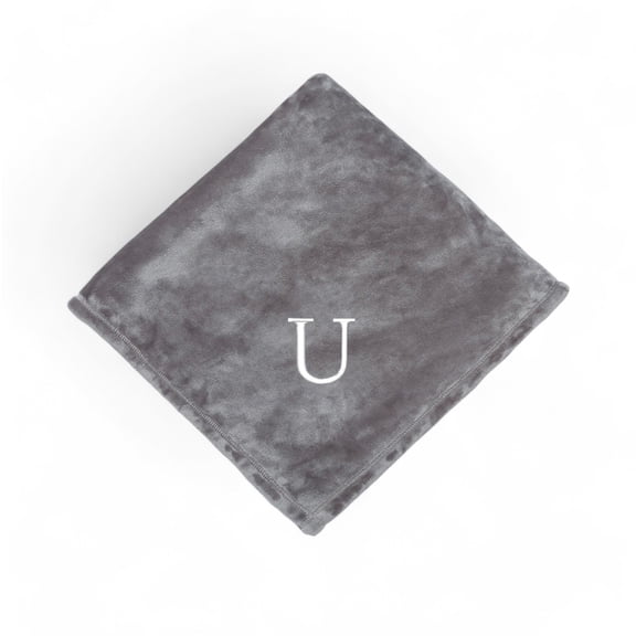 Personalization Mall All About Me Embroidered Initial Fleece Blanket, Grey, 50" x 60"