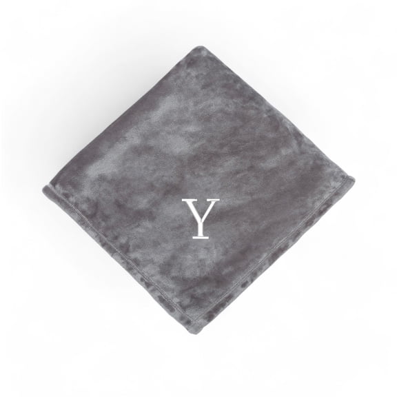 Personalization Mall All About Me Embroidered Initial Fleece Blanket, Grey, 50" x 60"