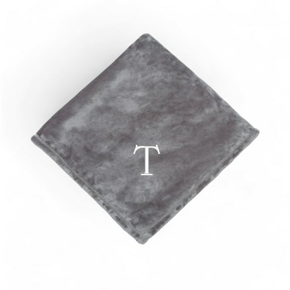 Personalization Mall All About Me Embroidered Initial Fleece Blanket, Grey, 50" x 60"