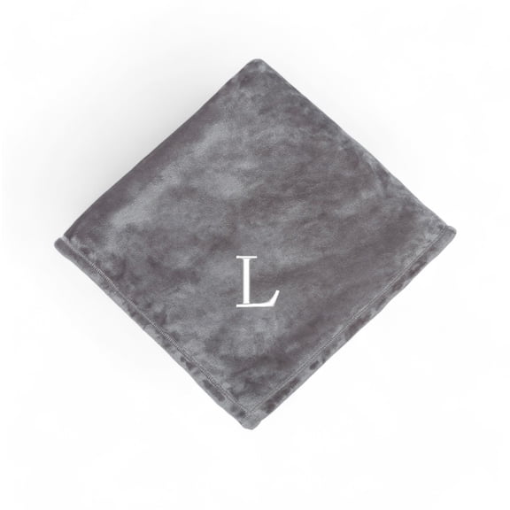 Personalization Mall All About Me Embroidered Initial Fleece Blanket, Grey, 60" x 80"