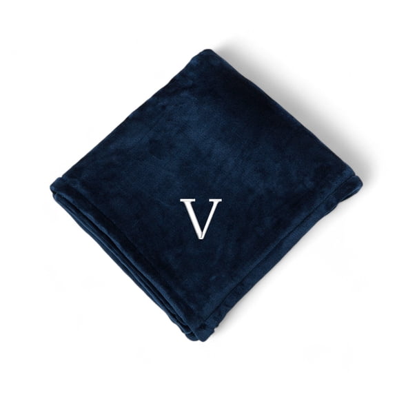 Personalization Mall All About Me Embroidered Initial Fleece Blanket, Grey, 60" x 80"