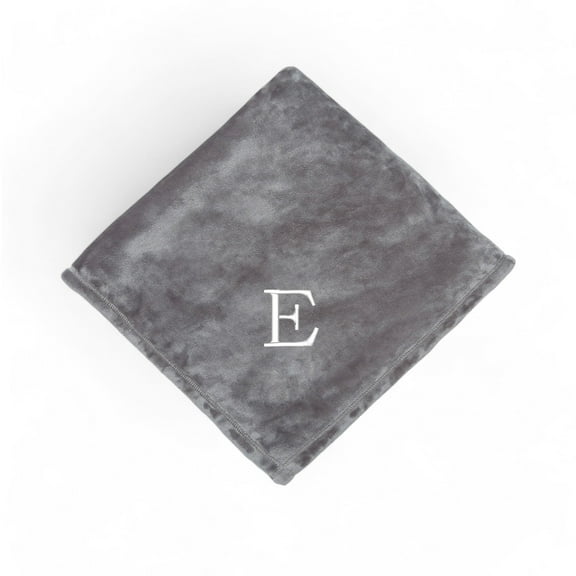 Personalization Mall All About Me Embroidered Initial Fleece Blanket, Grey, 60" x 80"