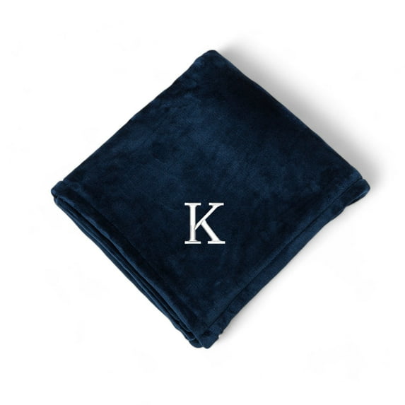 Personalization Mall All About Me Embroidered Initial Fleece Blanket, Navy, 50" x 60"