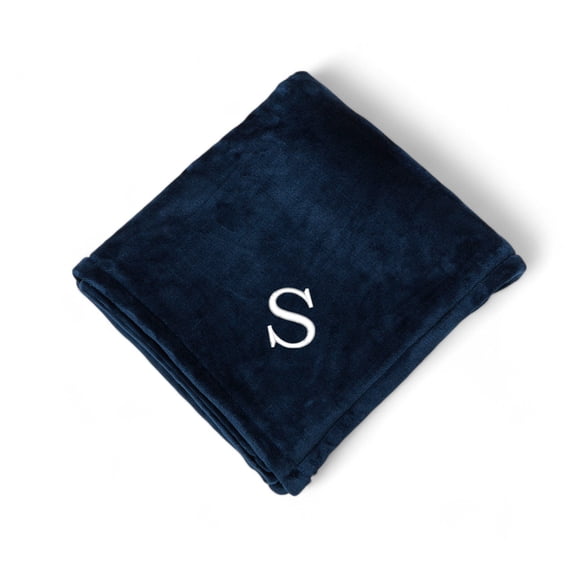 Personalization Mall All About Me Embroidered Initial Fleece Blanket, Navy, 50" x 60"