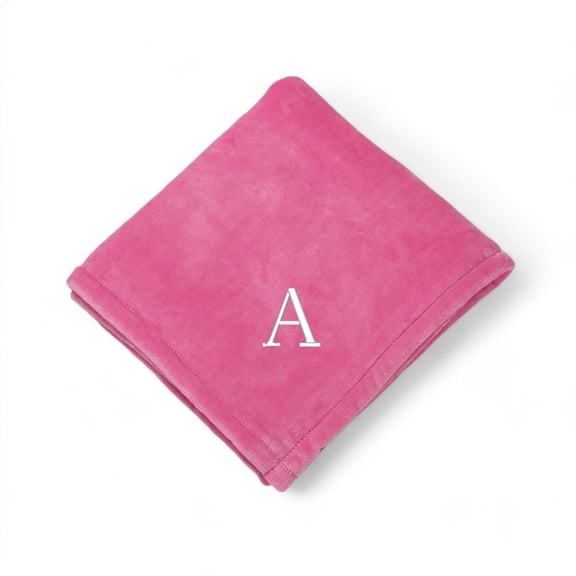 Personalization Mall All About Me Embroidered Initial Fleece Blanket, Pink, 60" x 80"