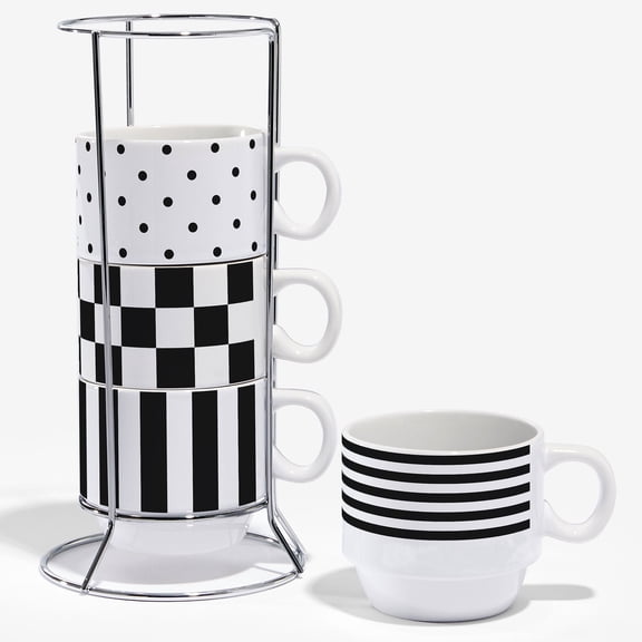 Personalization Mall Black & White 6oz Stackable Mugs, Set of 4