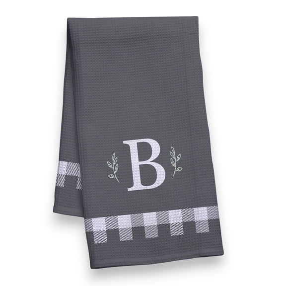 Personalization Mall Black & White Plaid Waffle Weave Kitchen Towel, B