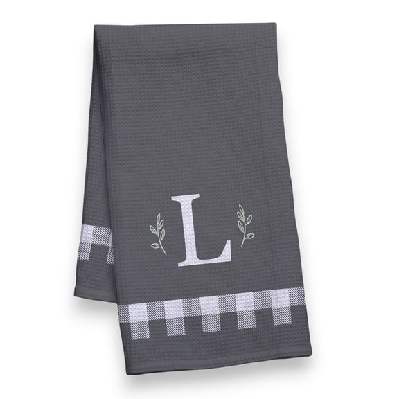Personalization Mall Black & White Plaid Waffle Weave Kitchen Towel, L