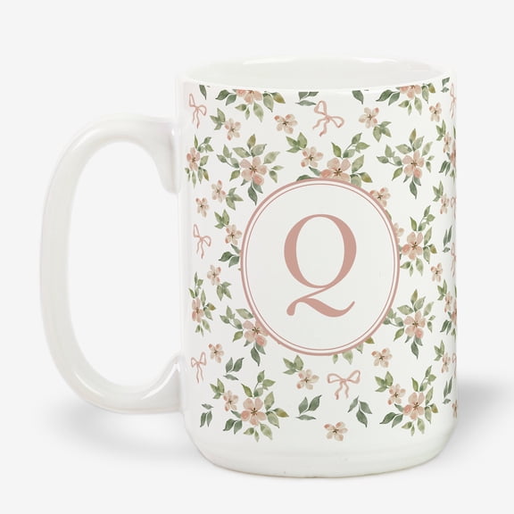Personalization Mall Blush & Bloom 15oz Ceramic Mug, Pink Bows, Q