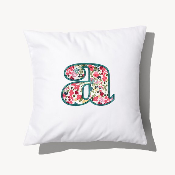 Personalization Mall Boho Floral Initial Applique 14" Throw Pillow, A