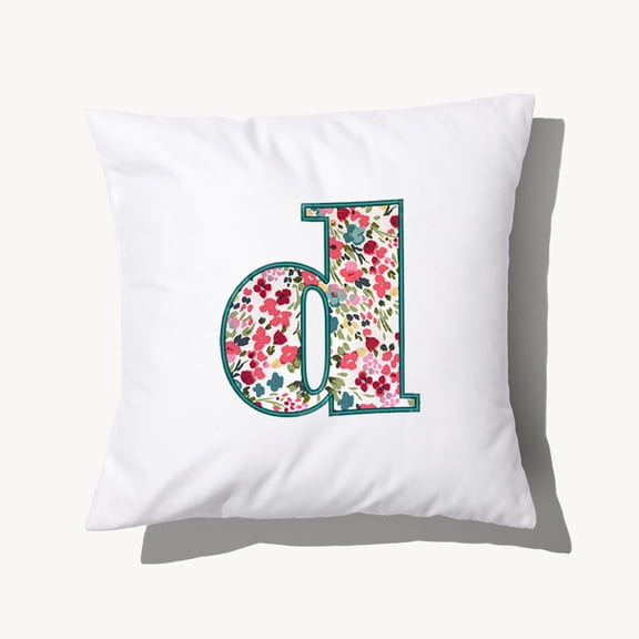 Personalization Mall Boho Floral Initial Applique 14" Throw Pillow, D