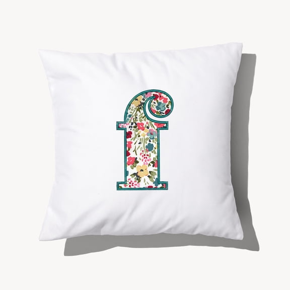 Personalization Mall Boho Floral Initial Applique 14" Throw Pillow, F