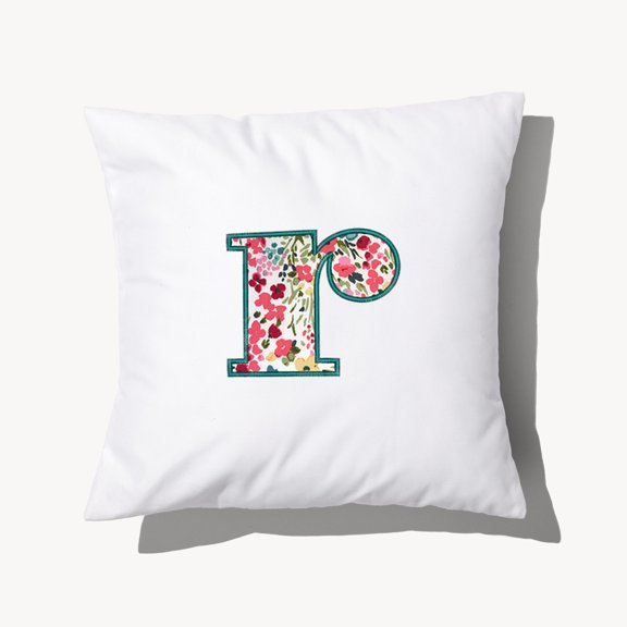 Personalization Mall Boho Floral Initial Applique 14" Throw Pillow, R